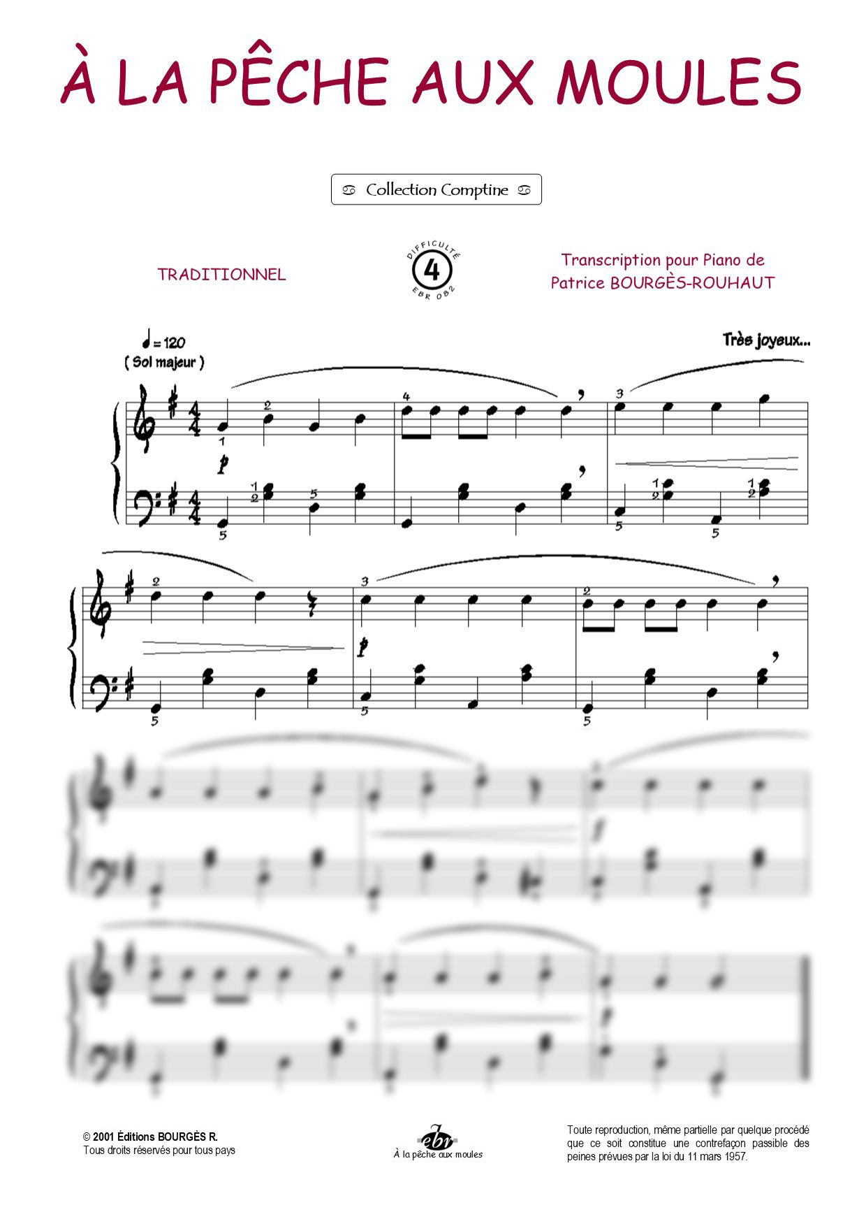 Partition piano A la pêche aux moules de Editions Bourgès R.