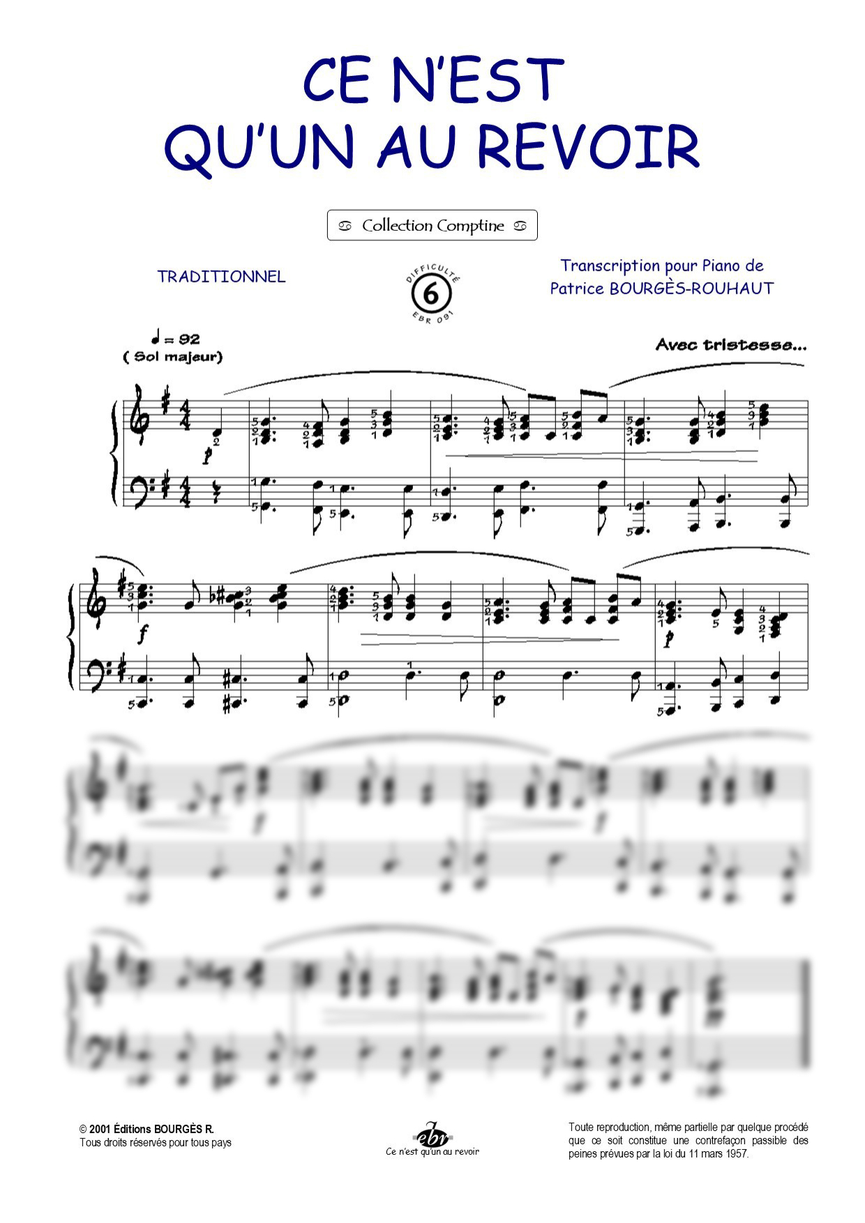 Ce n'est qu'un au revoir Piano Sheet Music from Editions Bourgès R.