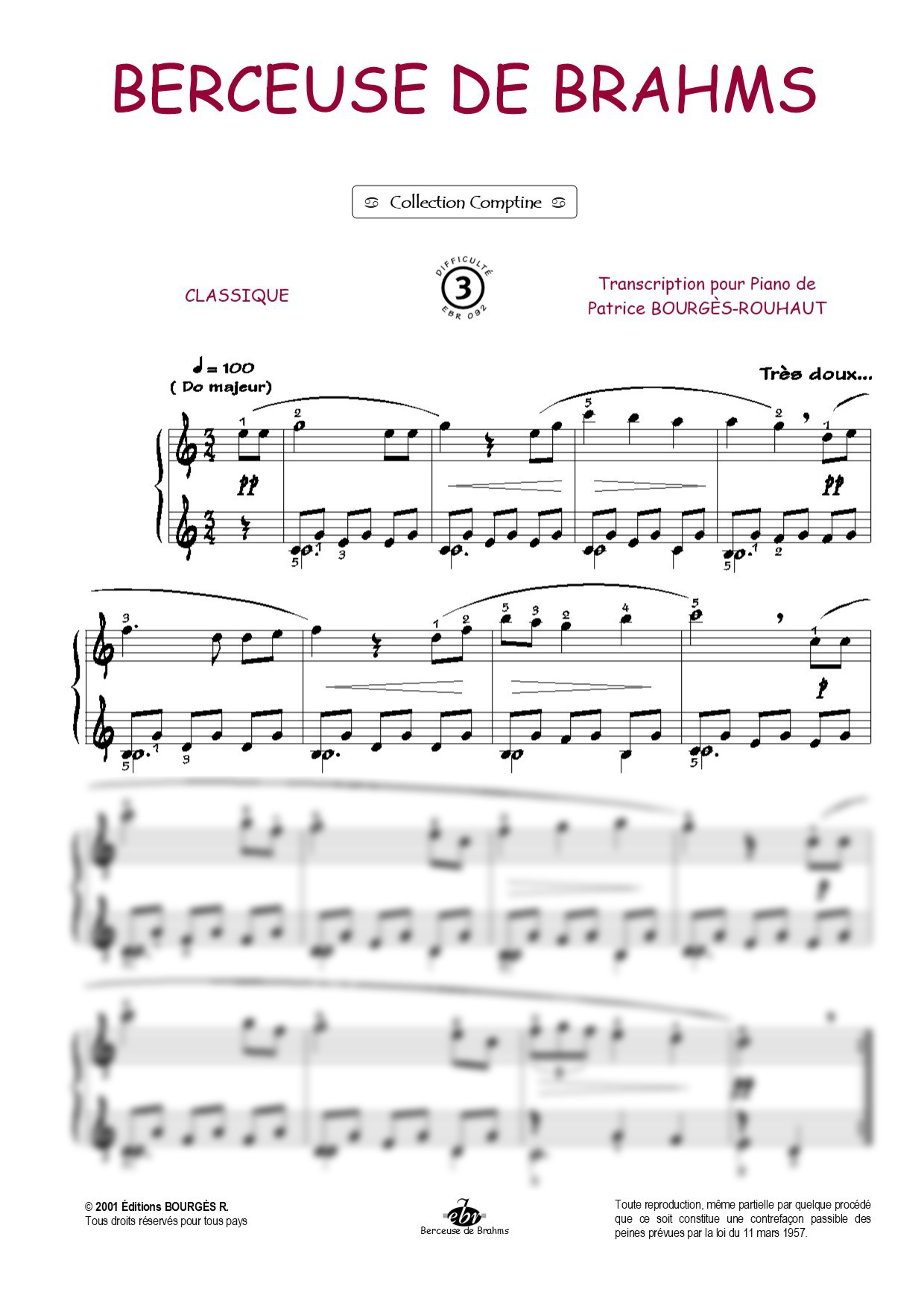 Berceuse de Brahms Piano Sheet Music from Editions Bourgès R.