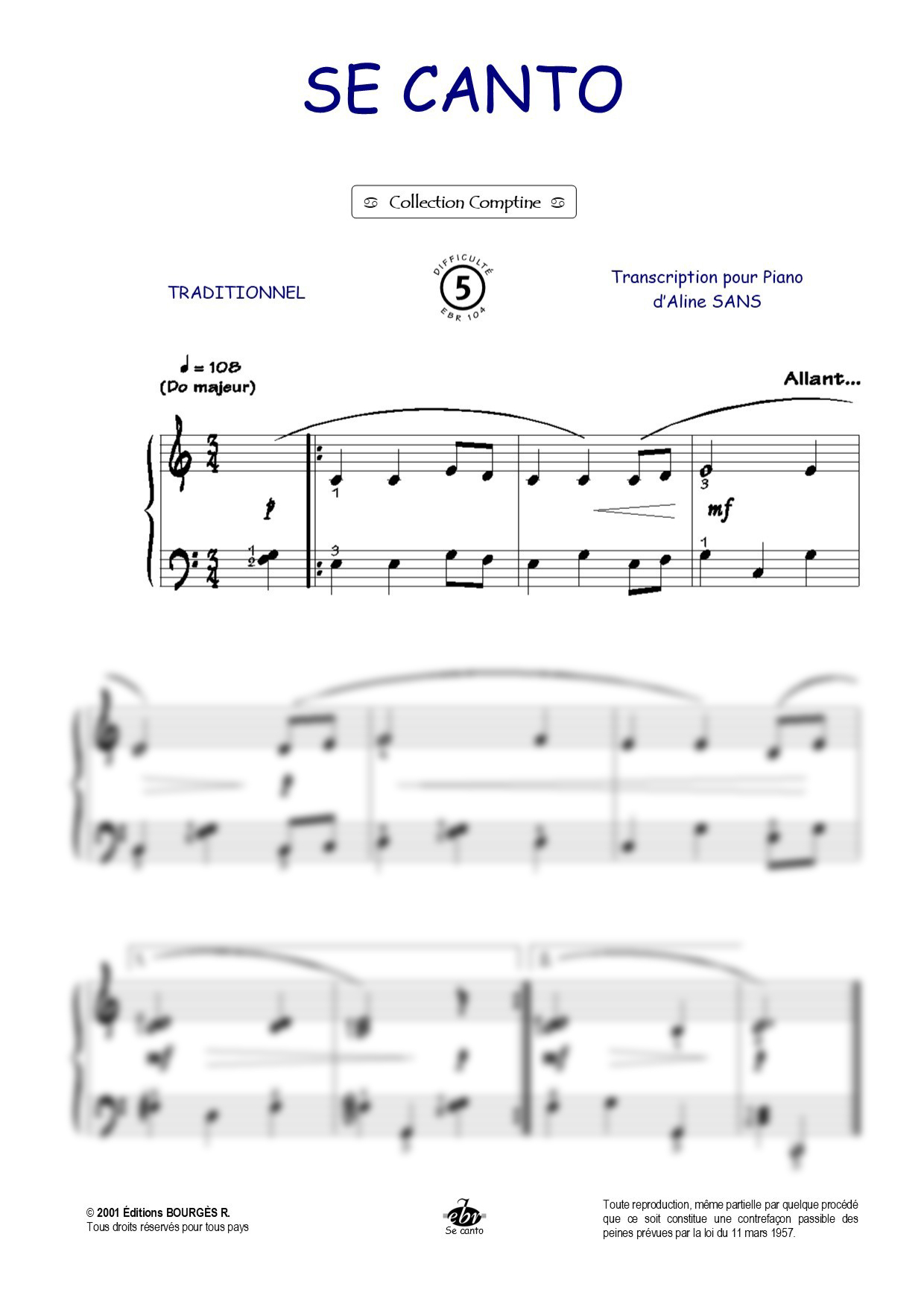 Se canto Piano Sheet Music from Editions Bourgès R.