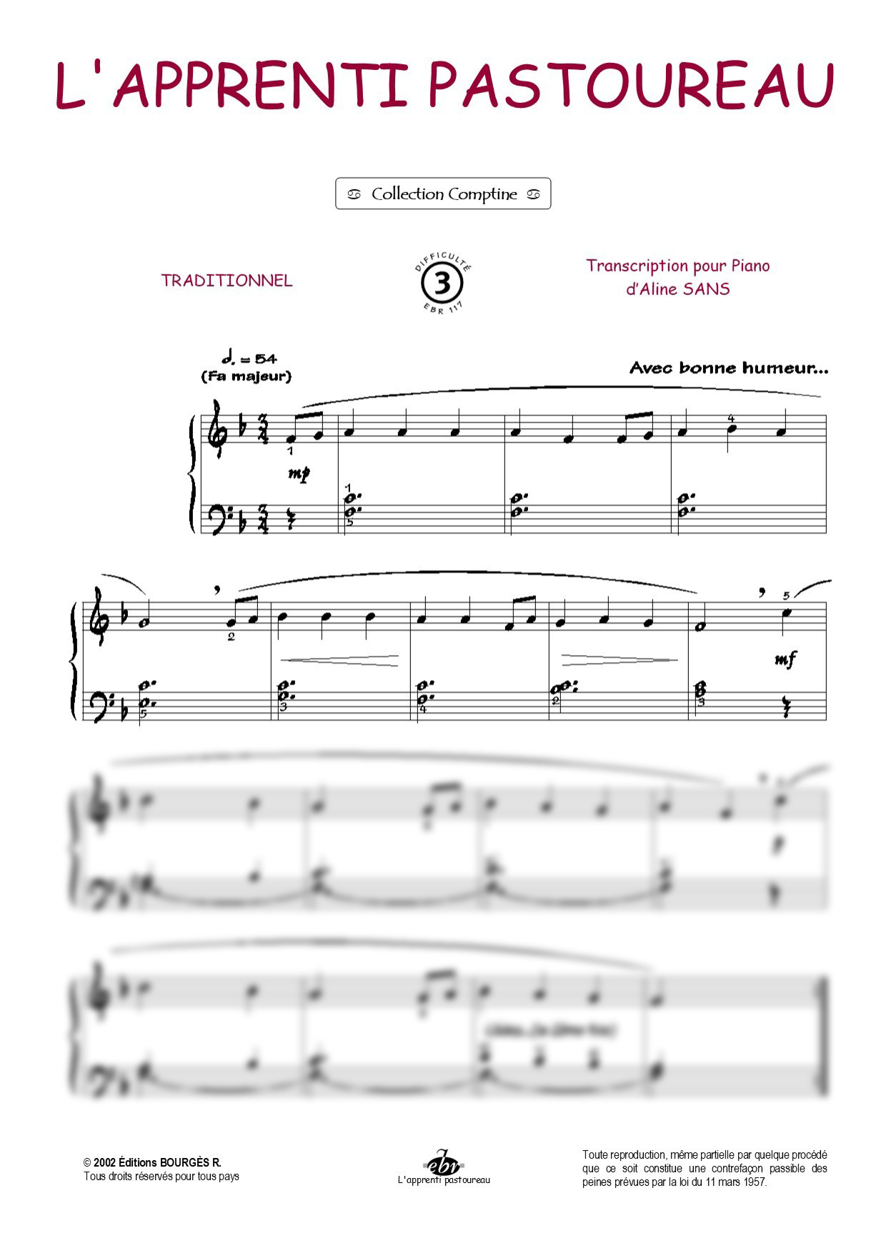 L'apprenti Pastoureau Piano Sheet Music from Editions Bourgès R.