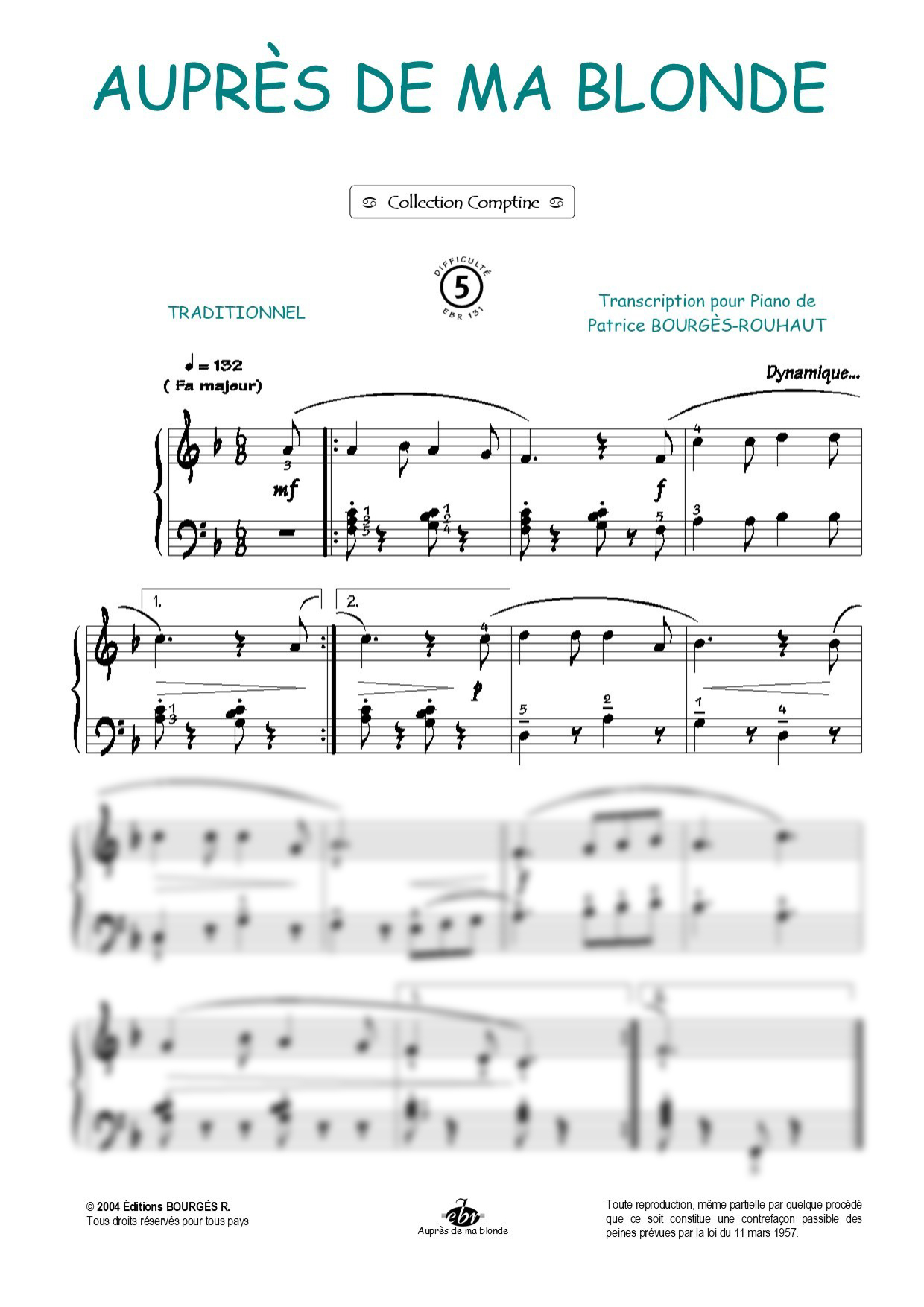 Partition piano Auprès de ma blonde de Editions Bourgès R.