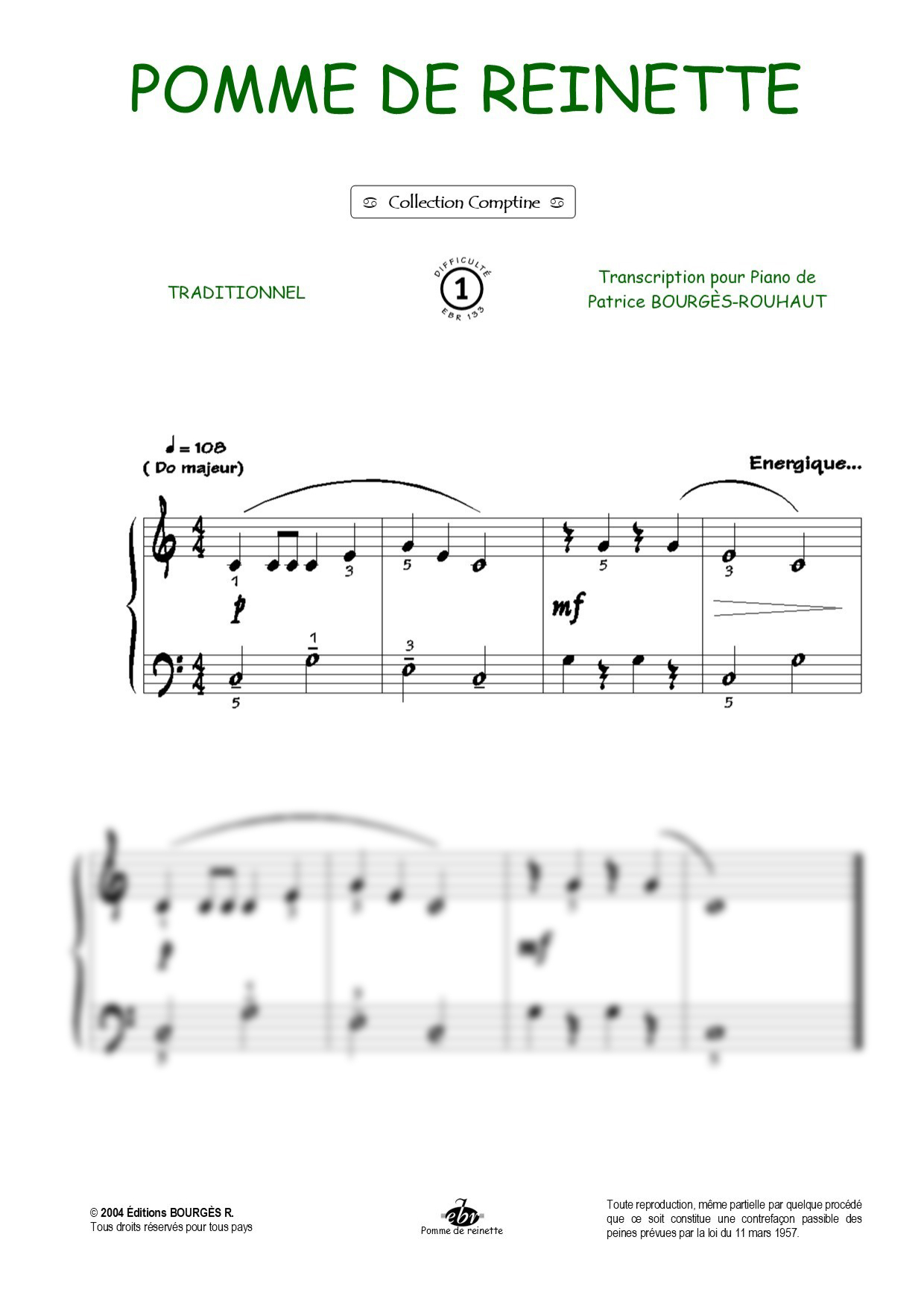 Pomme de reinette Piano Sheet Music from Editions Bourgès R.