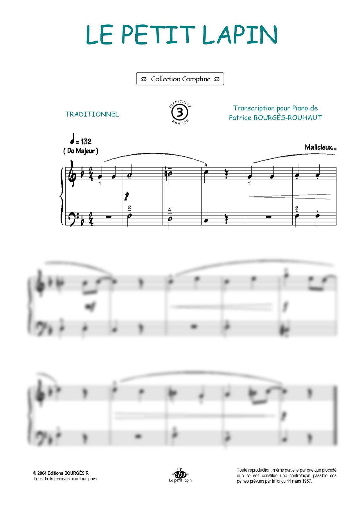 Le petit lapin Piano Sheet Music from Editions Bourgès R.