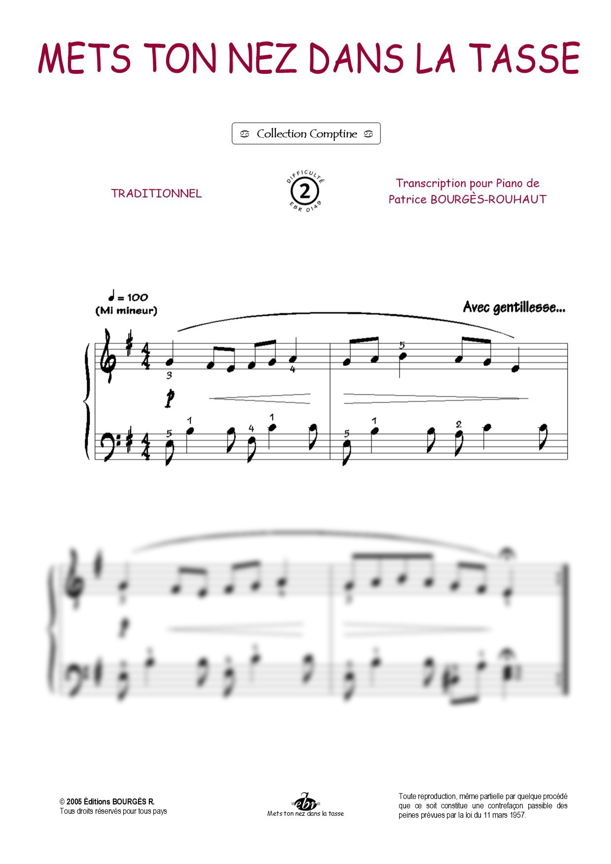Partition piano Mets ton nez dans la tasse de Editions Bourgès R.