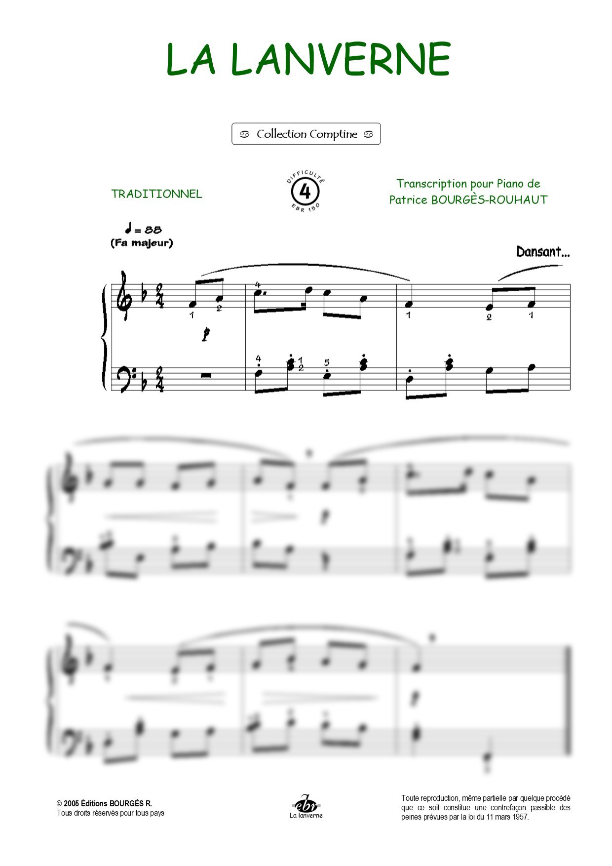 Partition piano La lanverne de Editions Bourgès R.