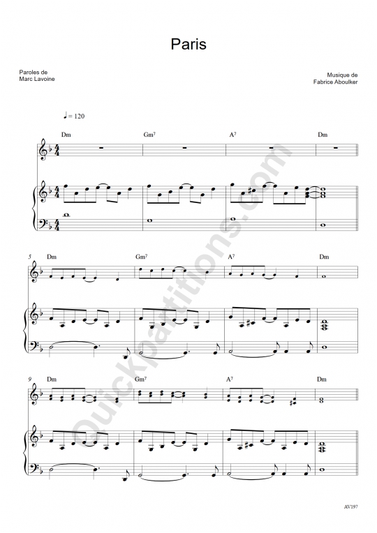 Paris Piano Sheet Music - Marc Lavoine