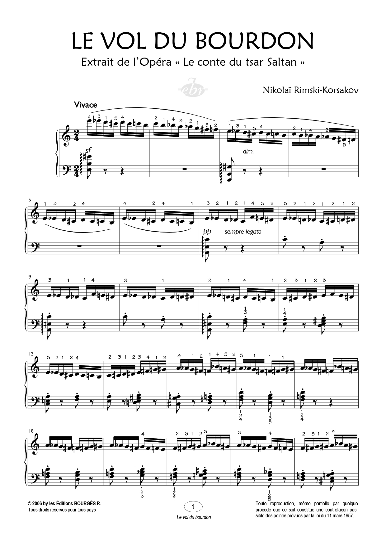 Partition piano Le vol du bourdon de Editions Bourgès R.