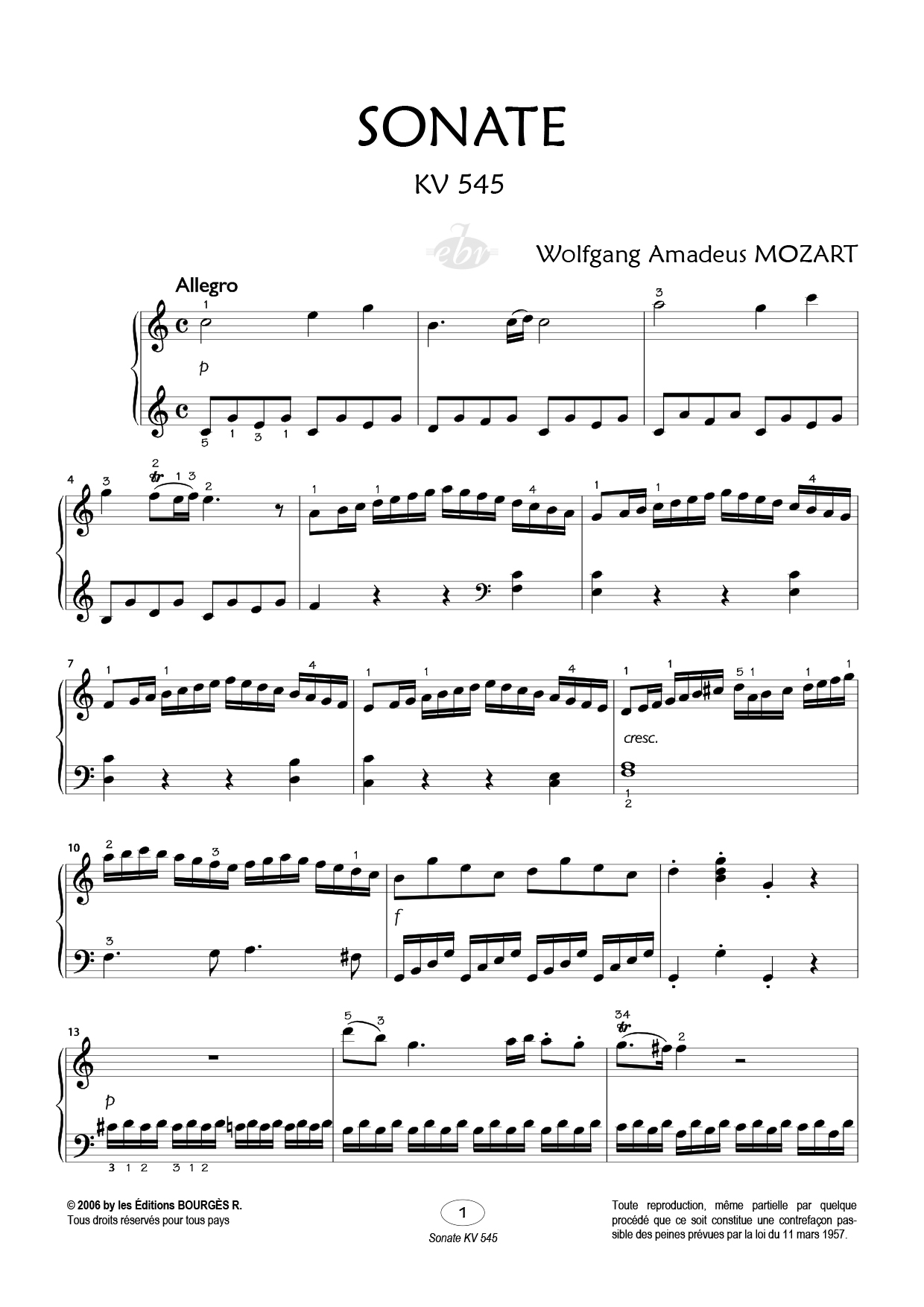 Partition piano Sonate facile de Editions Bourgès R.