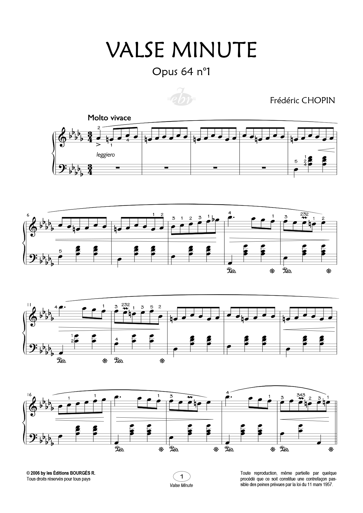 Partition piano Valse Minute de Editions Bourgès R.