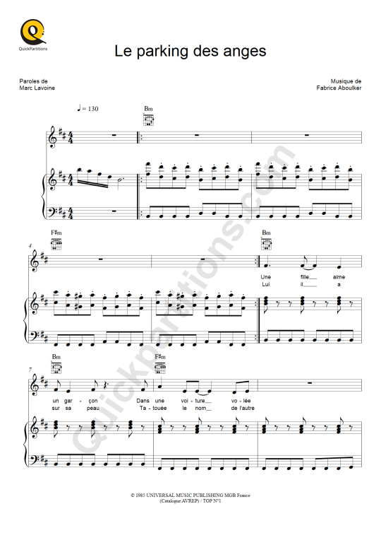 Le parking des anges Piano Sheet Music - Marc Lavoine