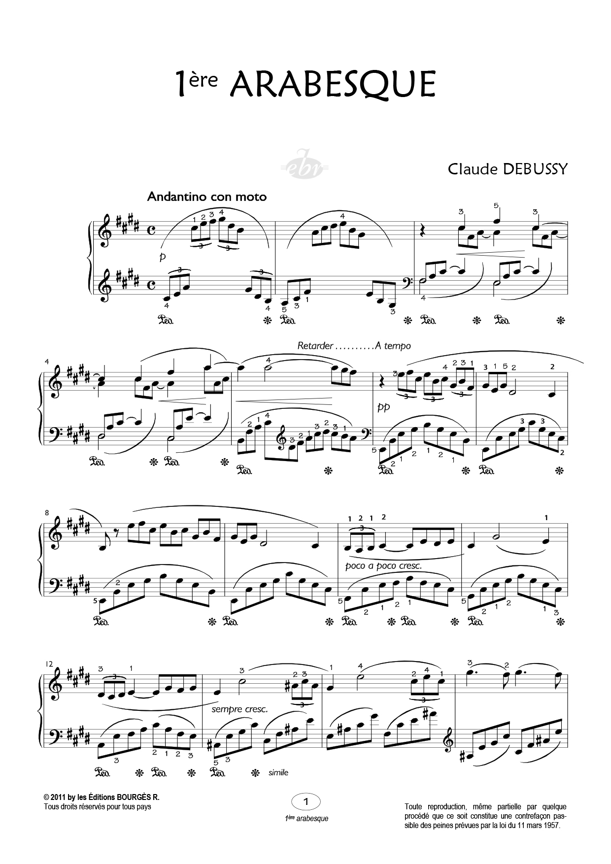 1ère Arabesque Piano Sheet Music from Editions Bourgès R.