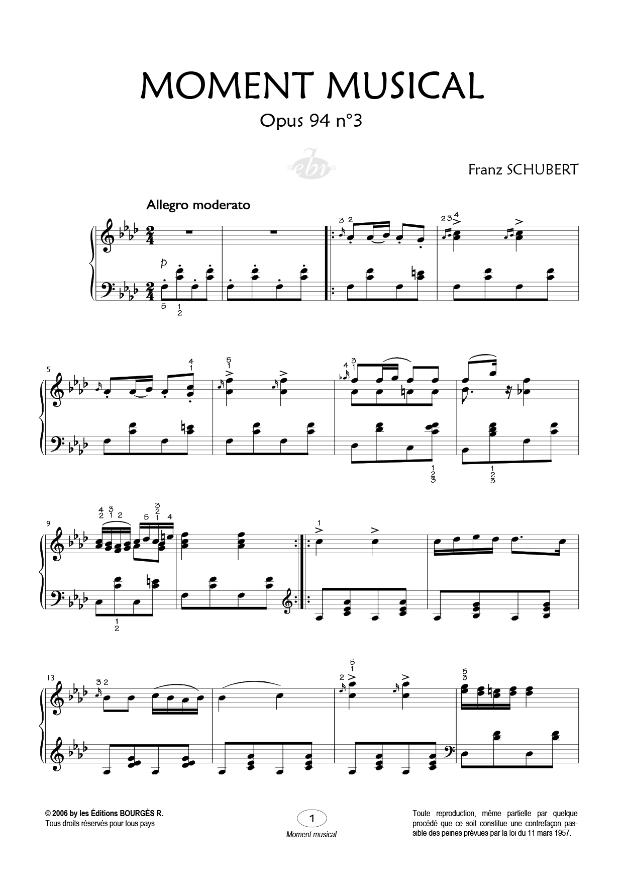 Moment Musical Piano Sheet Music from Editions Bourgès R.