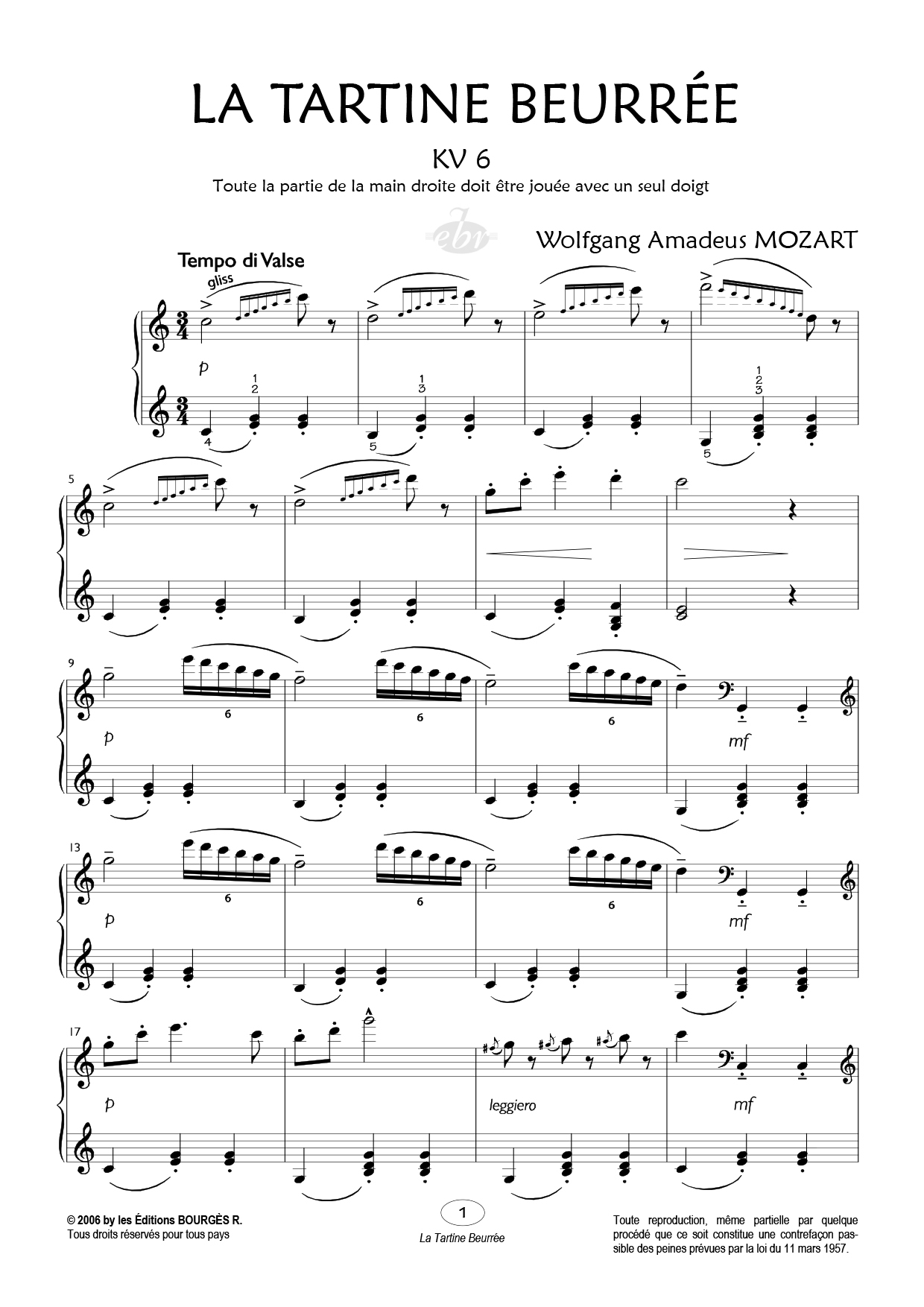 La tartine beurrée Piano Sheet Music from Editions Bourgès R.