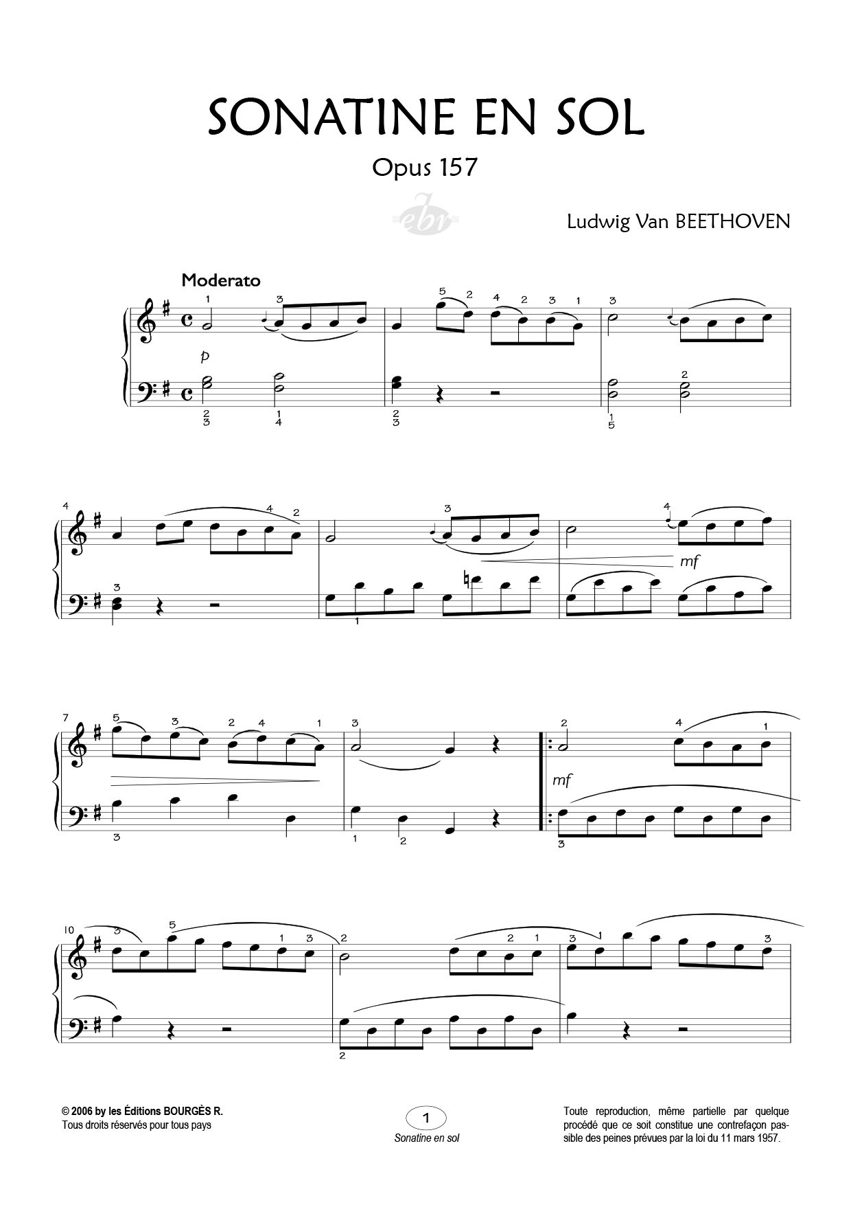 Partition piano Sonatine en Sol de Editions Bourgès R.