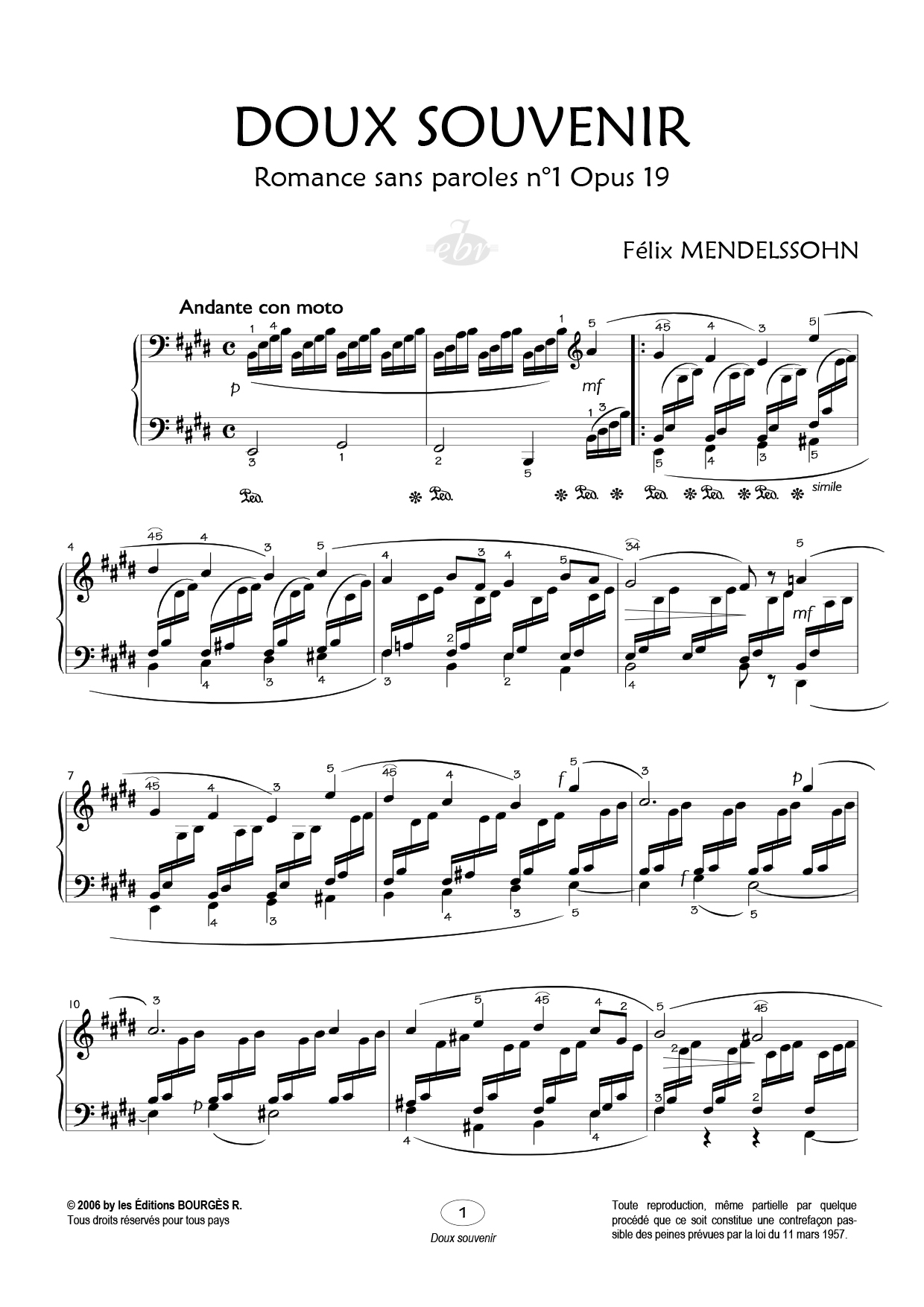 Partition piano Doux souvenir de Editions Bourgès R.