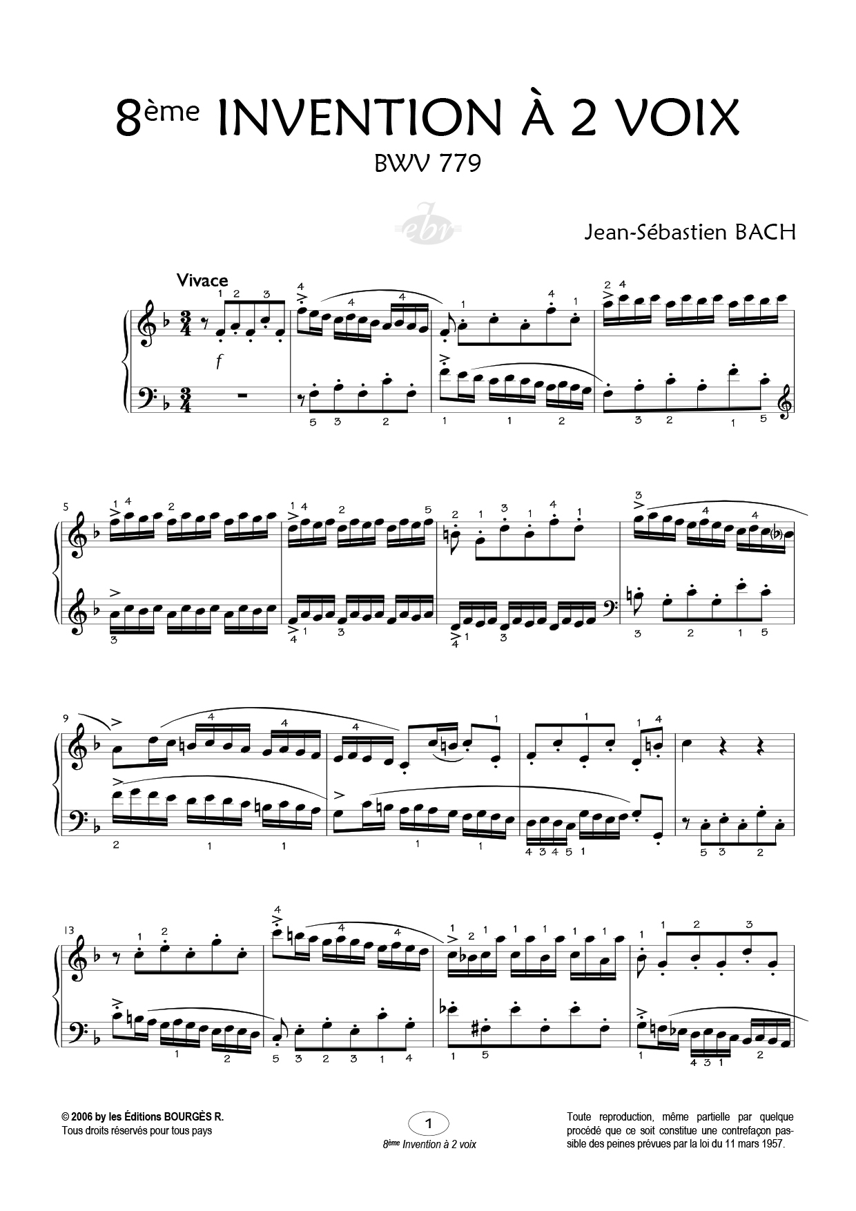 Partition piano 8ème Invention à 2 Voix de Editions Bourgès R.