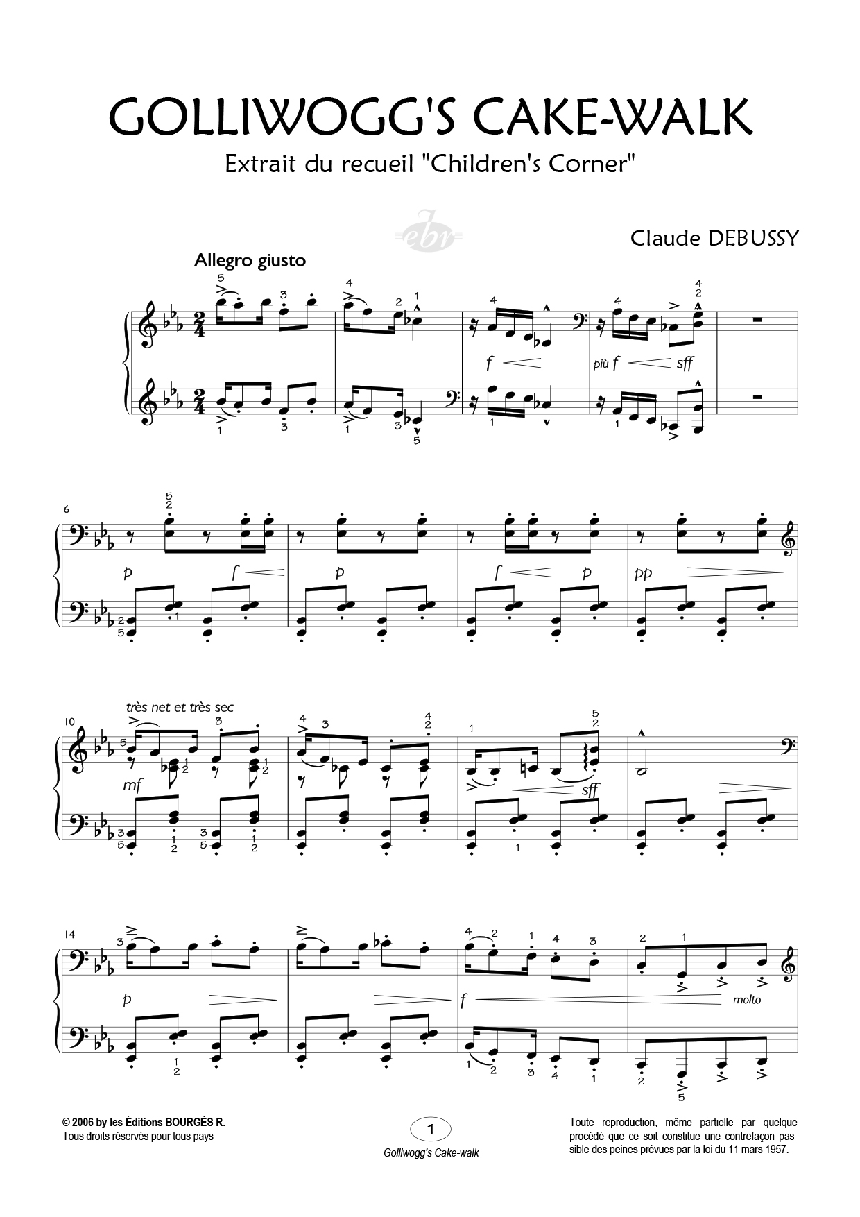 Partition piano Golliwogg's Cake-Walk de Editions Bourgès R.