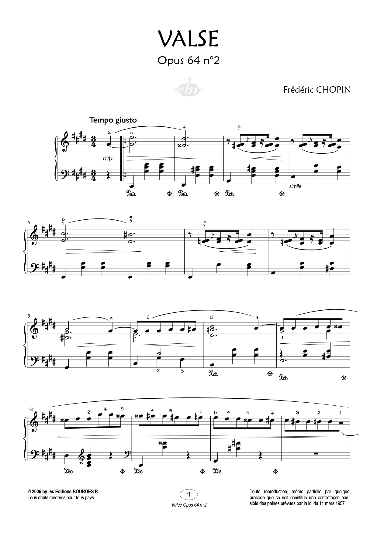 Partition piano Valse en Do dièse mineur de Editions Bourgès R.