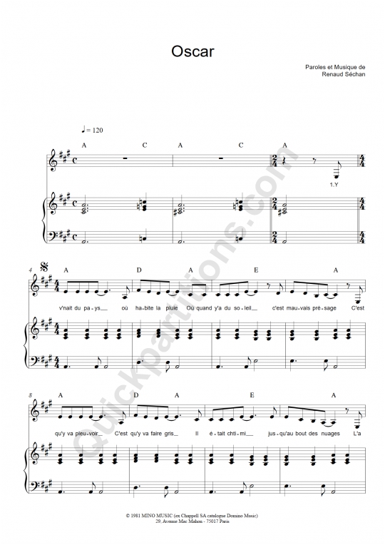 Partition piano Oscar - Renaud