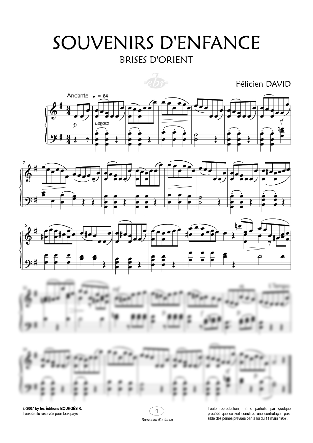 Partition piano Souvenirs d'enfance de Editions Bourgès R.