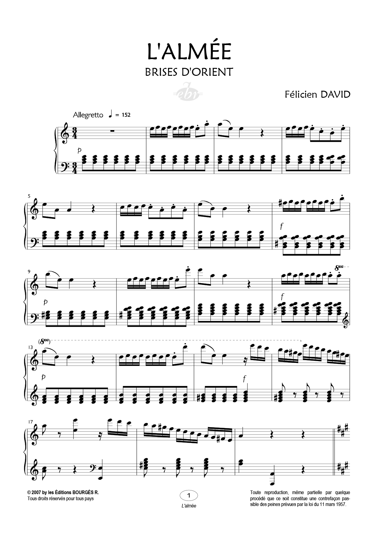 Partition piano L'almée de Editions Bourgès R.