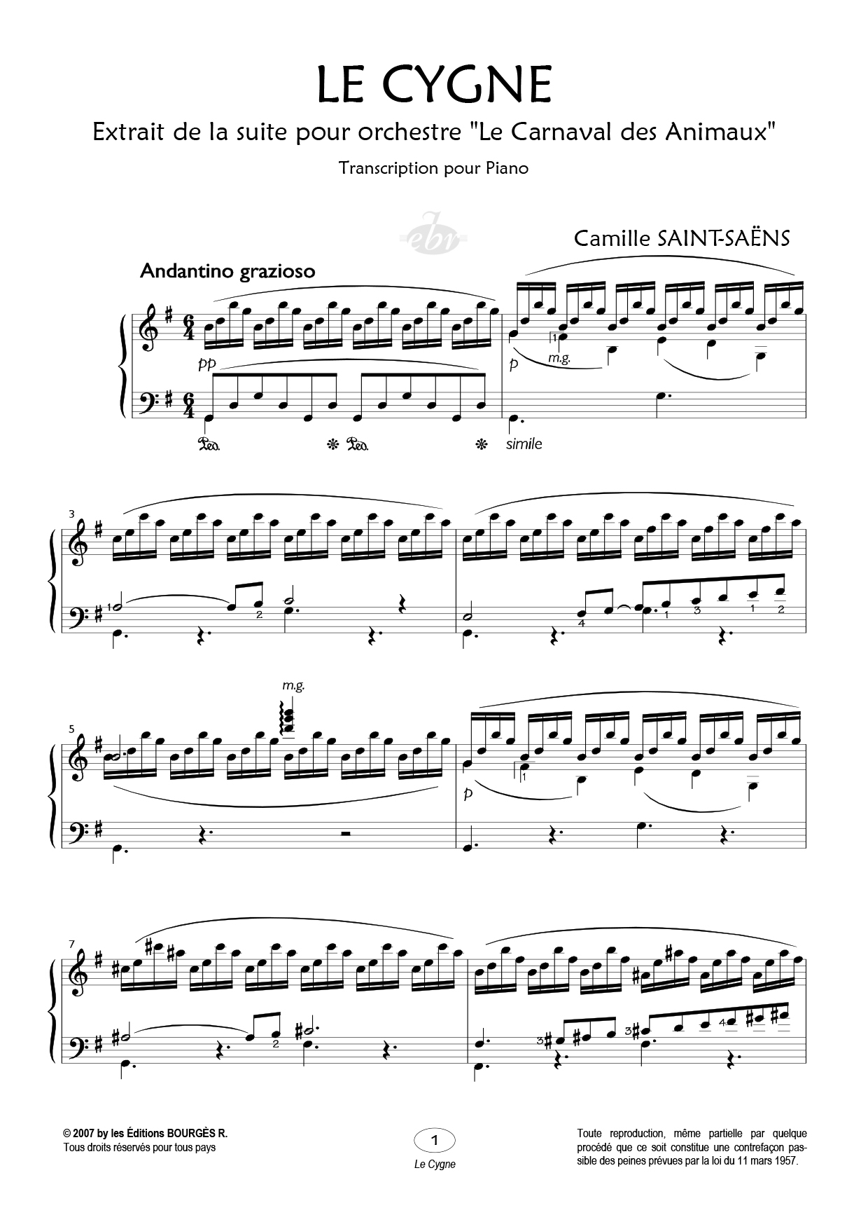 Partition piano Le Cygne de Editions Bourgès R.