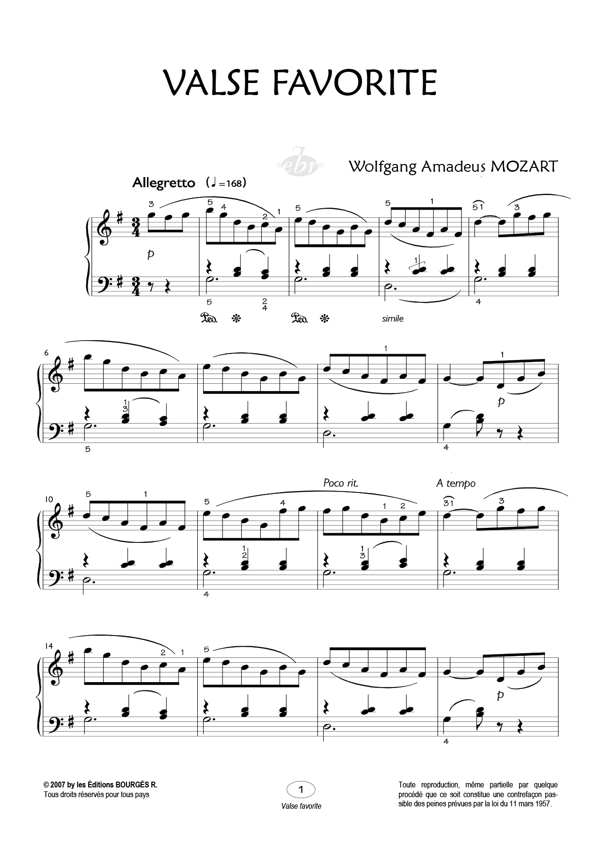 Partition piano Valse Favorite de Editions Bourgès R.