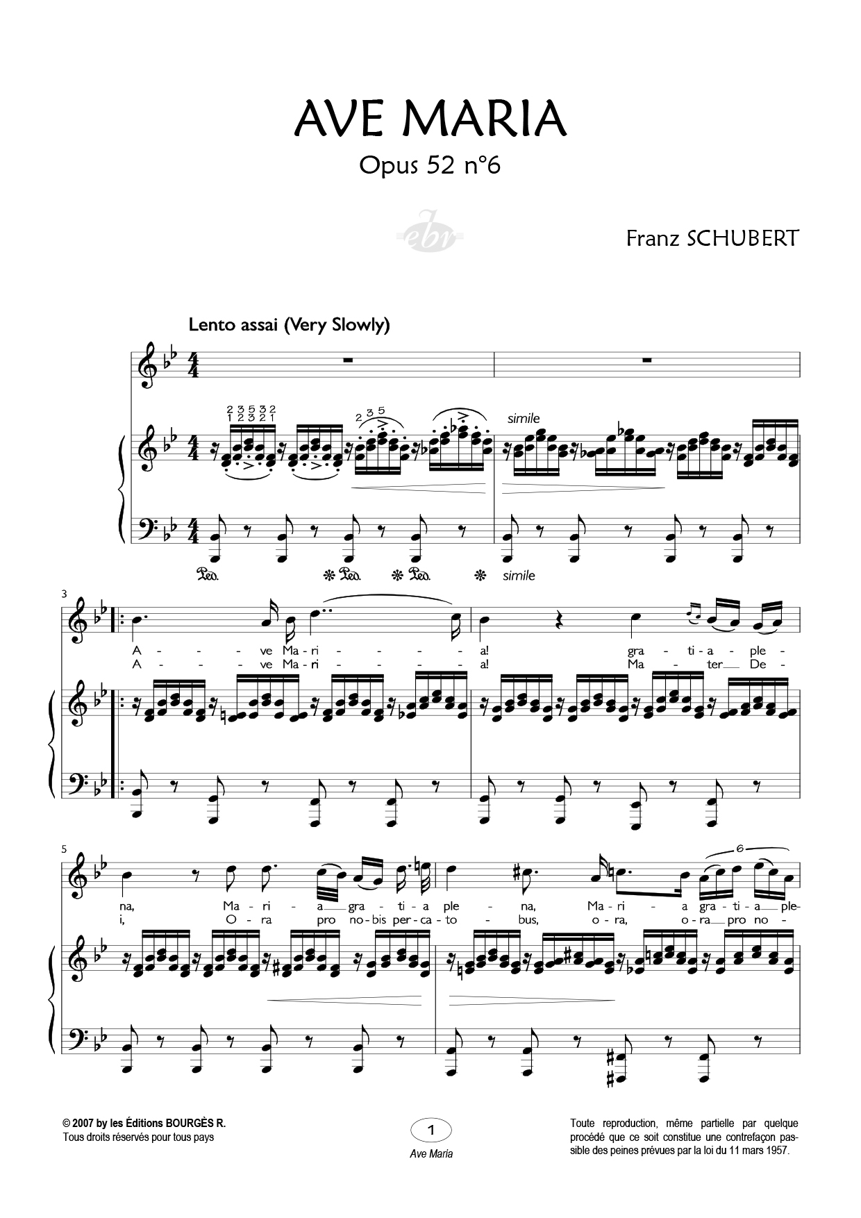 Partition piano Ave Maria (voix moyennes) de Editions Bourgès R.