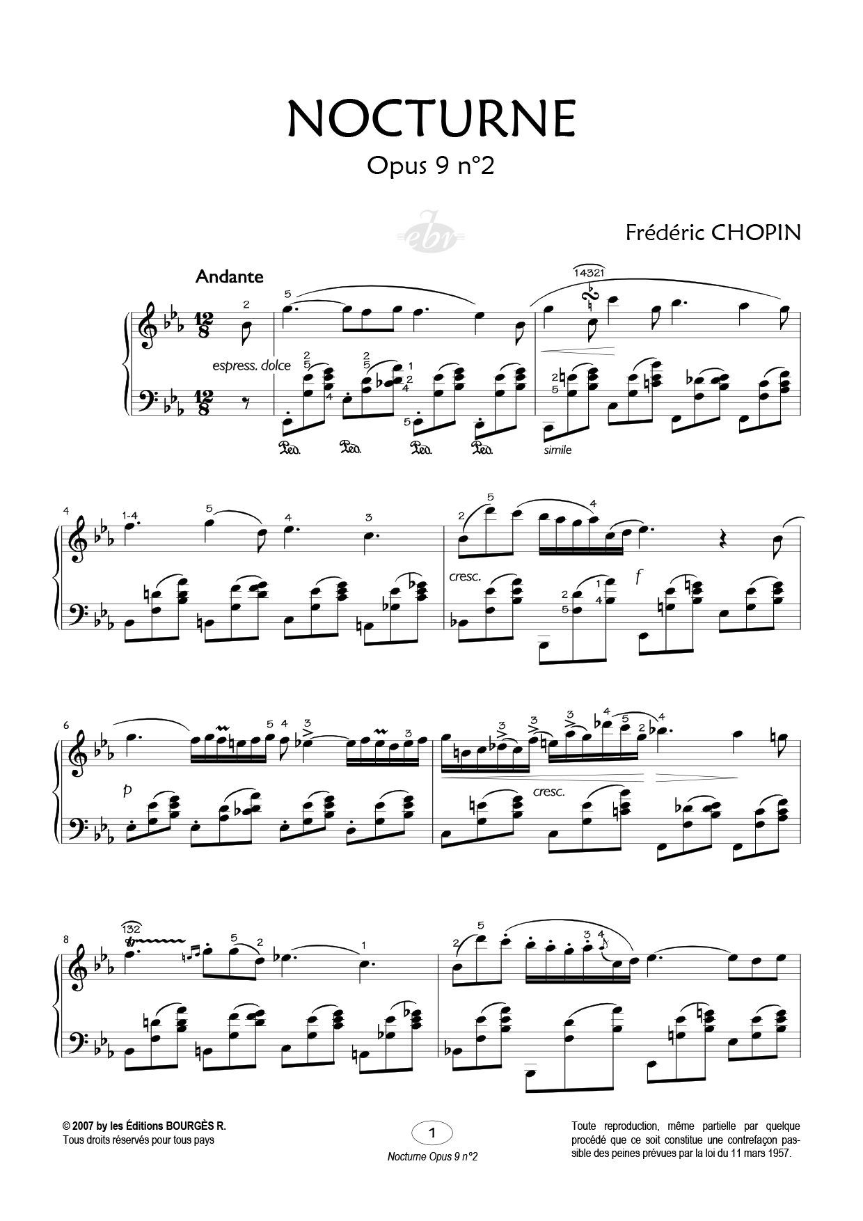 Partition piano Nocturne en Mib Majeur de Editions Bourgès R.