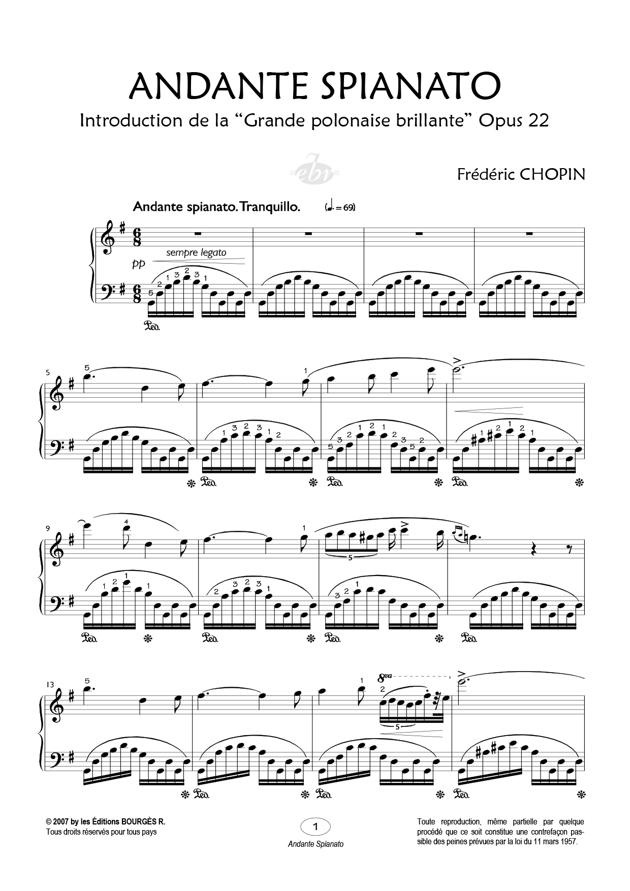 Partition piano Andante Spinato de Editions Bourgès R.