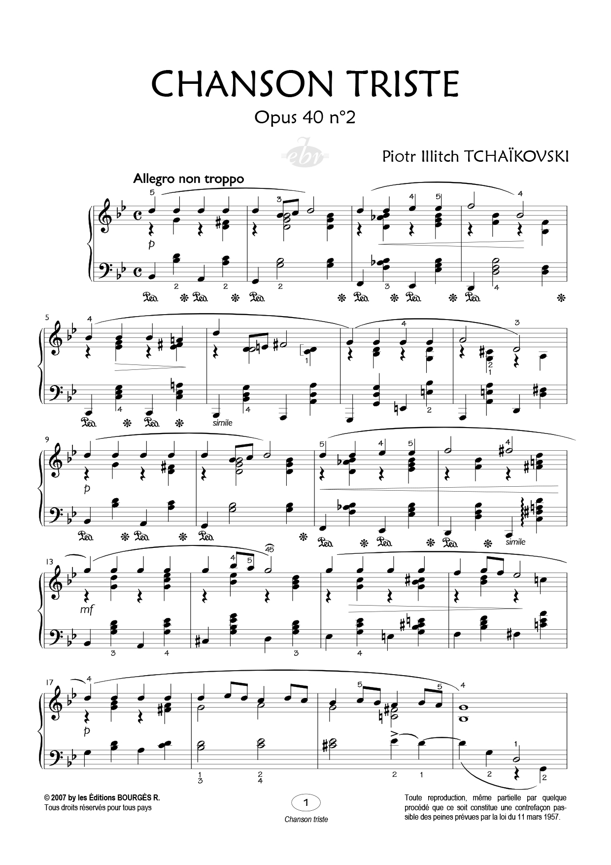Partition piano Chanson triste de Editions Bourgès R.