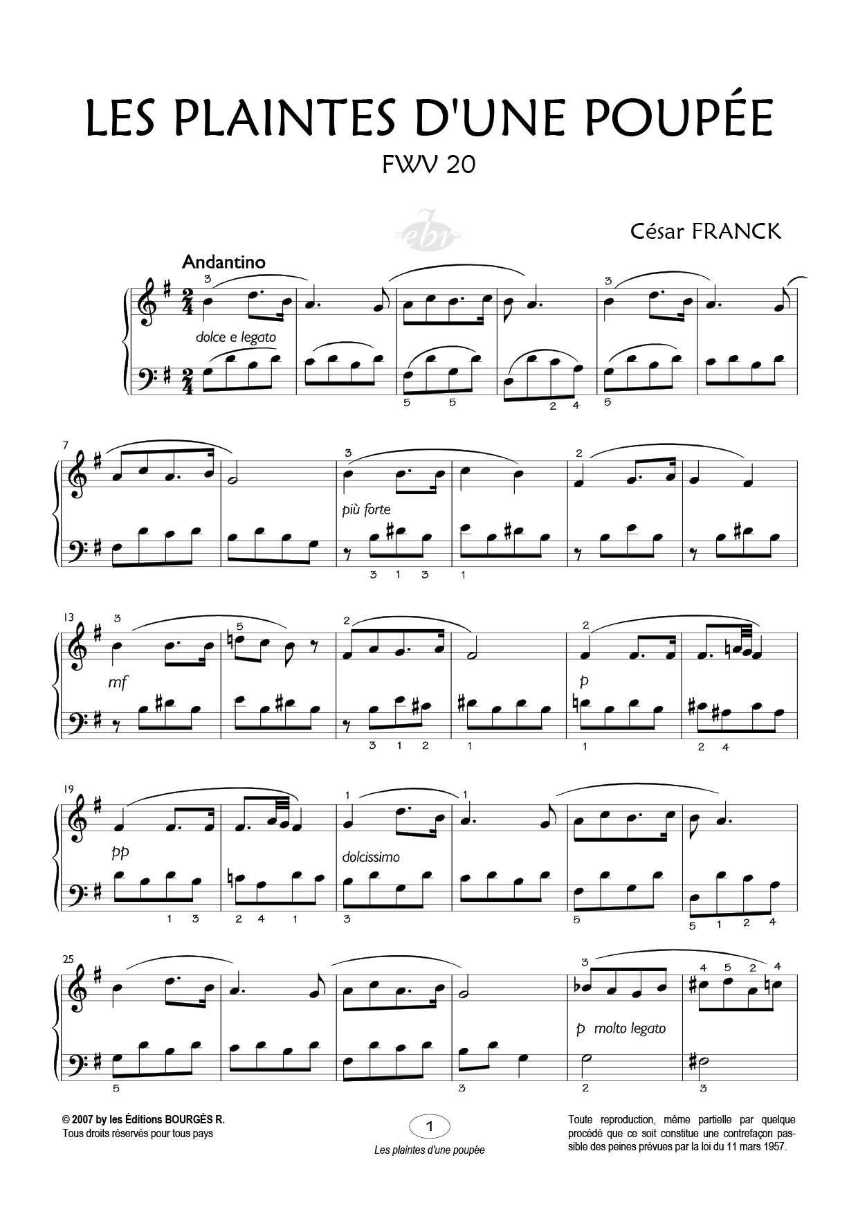 Partition piano Les plaintes d'une poupée de Editions Bourgès R.