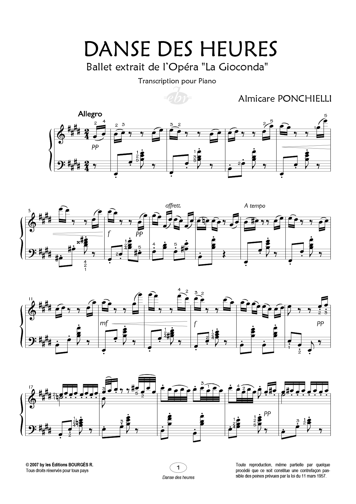 Partition piano Danse des heures de Editions Bourgès R.