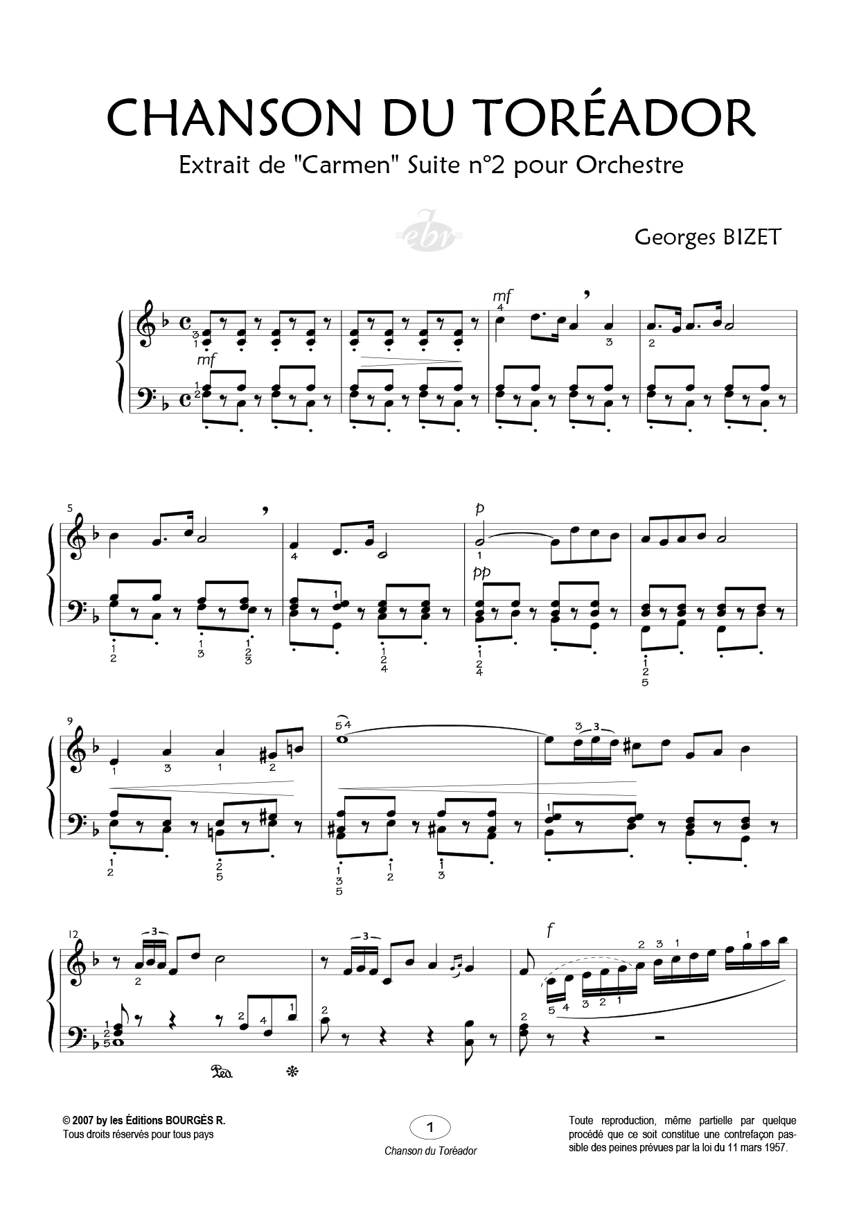 Partition piano Chanson du toréador de Editions Bourgès R.