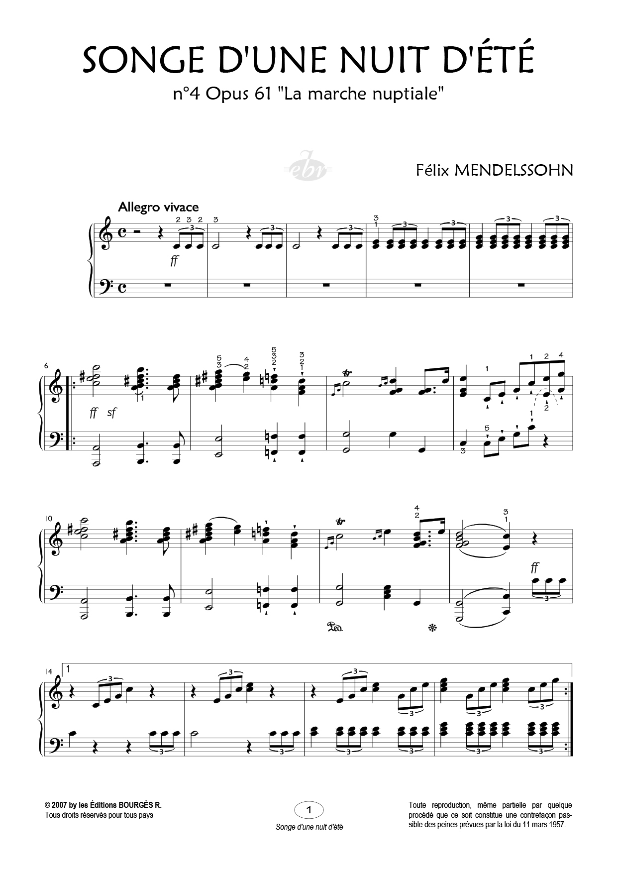 Partition piano Songe d'une nuit d'été de Editions Bourgès R.