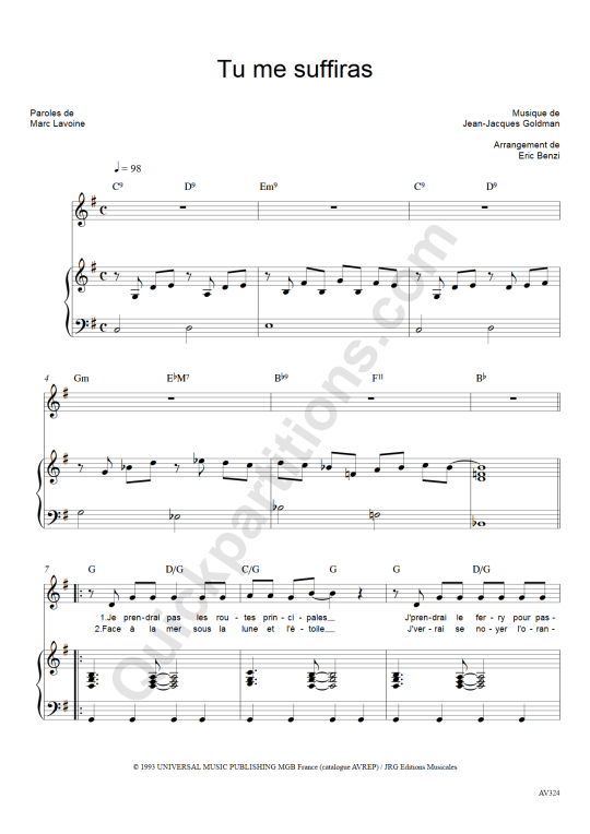 Tu me suffiras Piano Sheet Music - Marc Lavoine