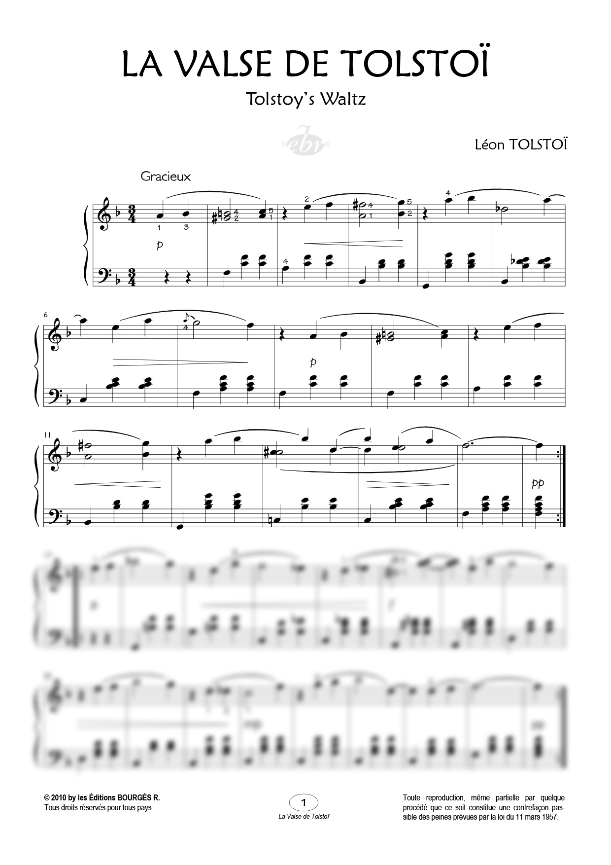 Partition piano La valse de Tolstoï de Editions Bourgès R.