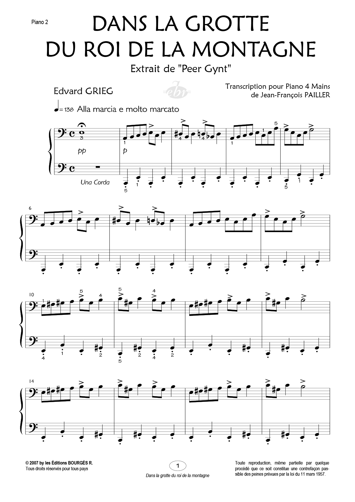 Partition piano quatre mains Dans la grotte du roi de la montagne de Editions Bourgès R.