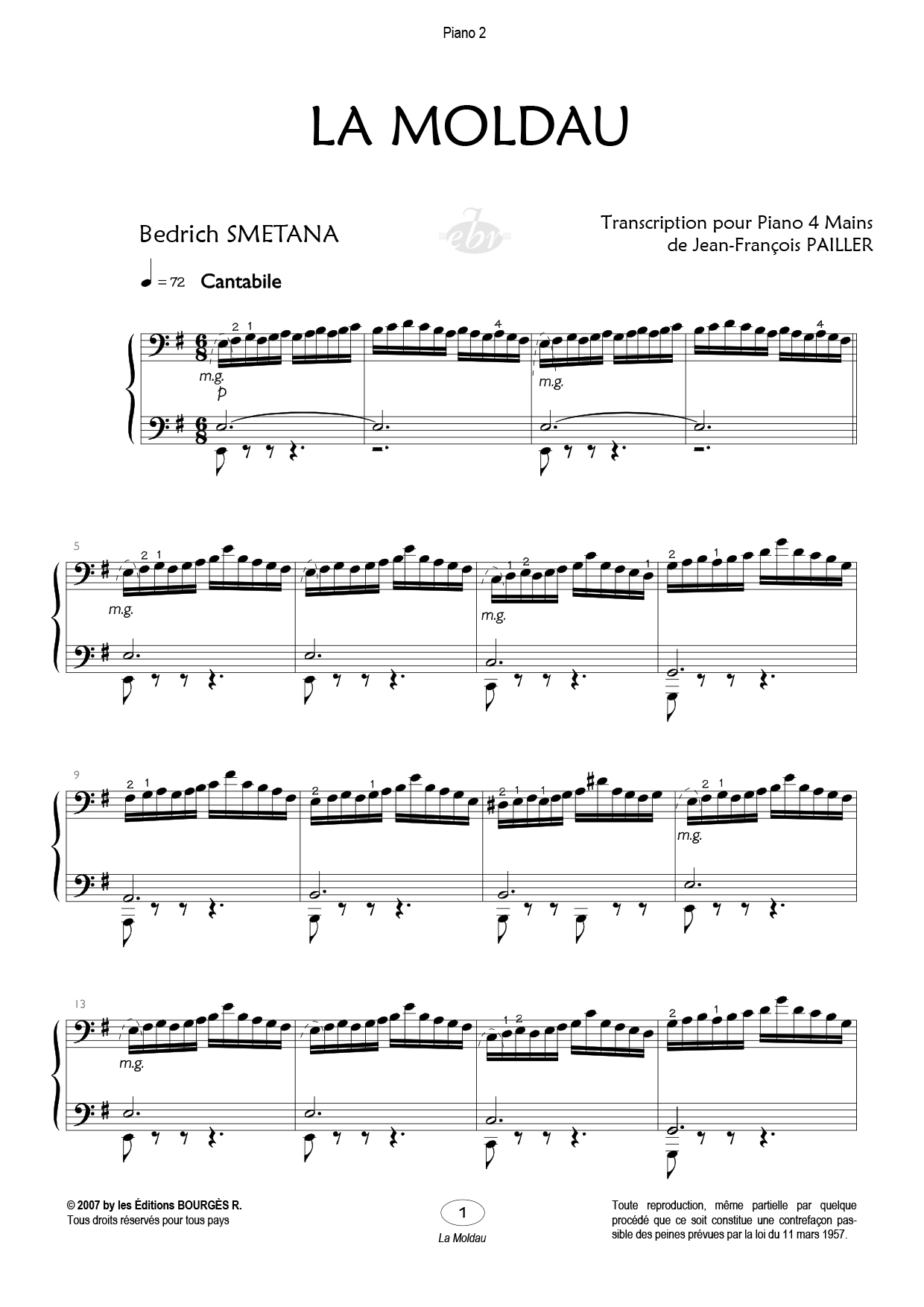 Partition piano quatre mains La Moldau de Editions Bourgès R.