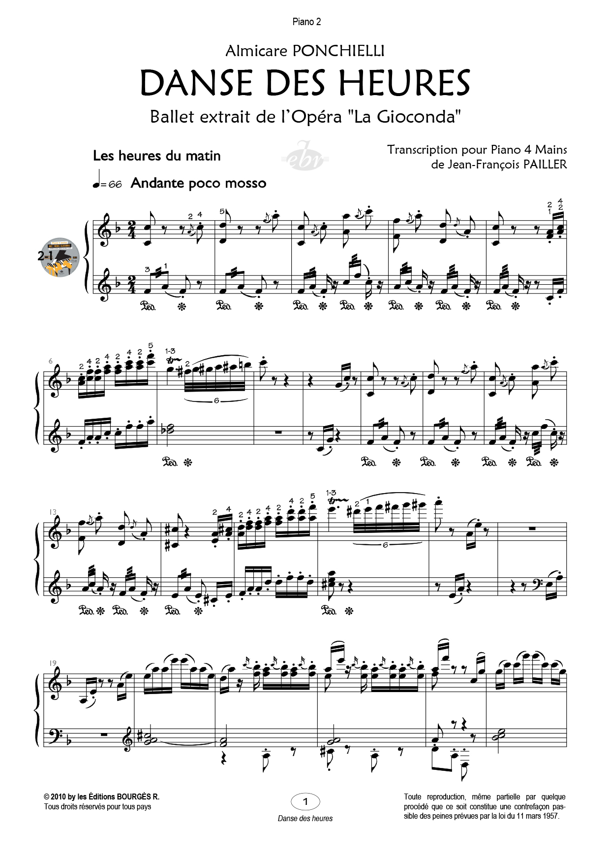 Partition piano quatre mains Danse des heures (4 mains) de Editions Bourgès R.
