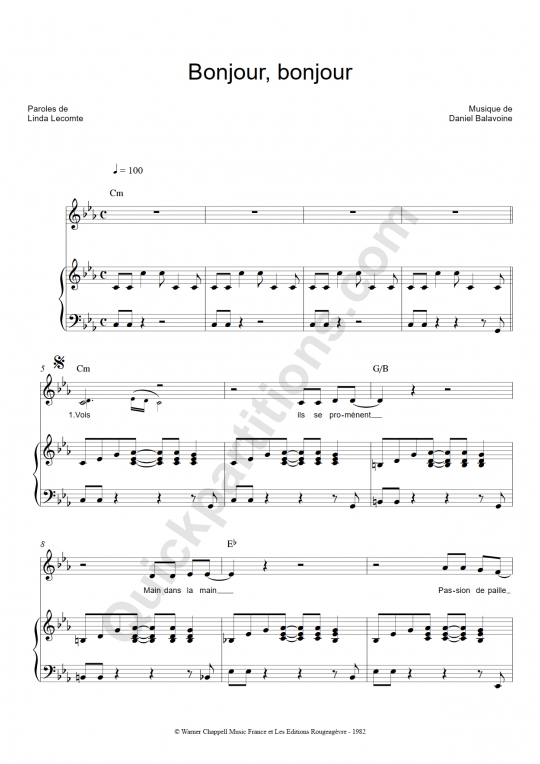 Bonjour bonjour Piano Sheet Music - Catherine Ferry