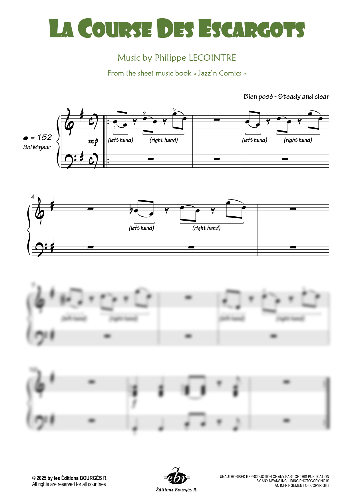 Partition piano La course des escargots de Editions Bourgès R.