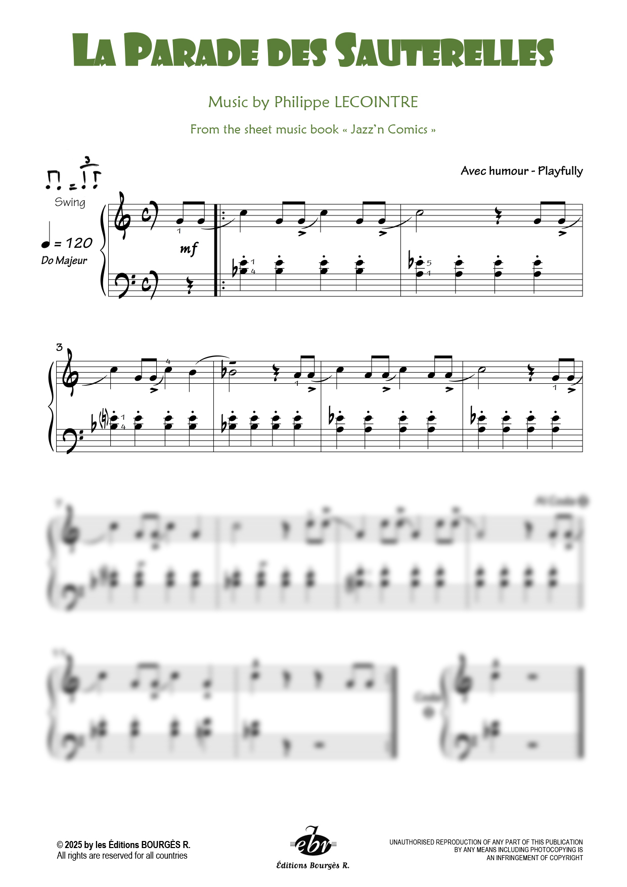 Partition piano La parade des sauterelles de Editions Bourgès R.