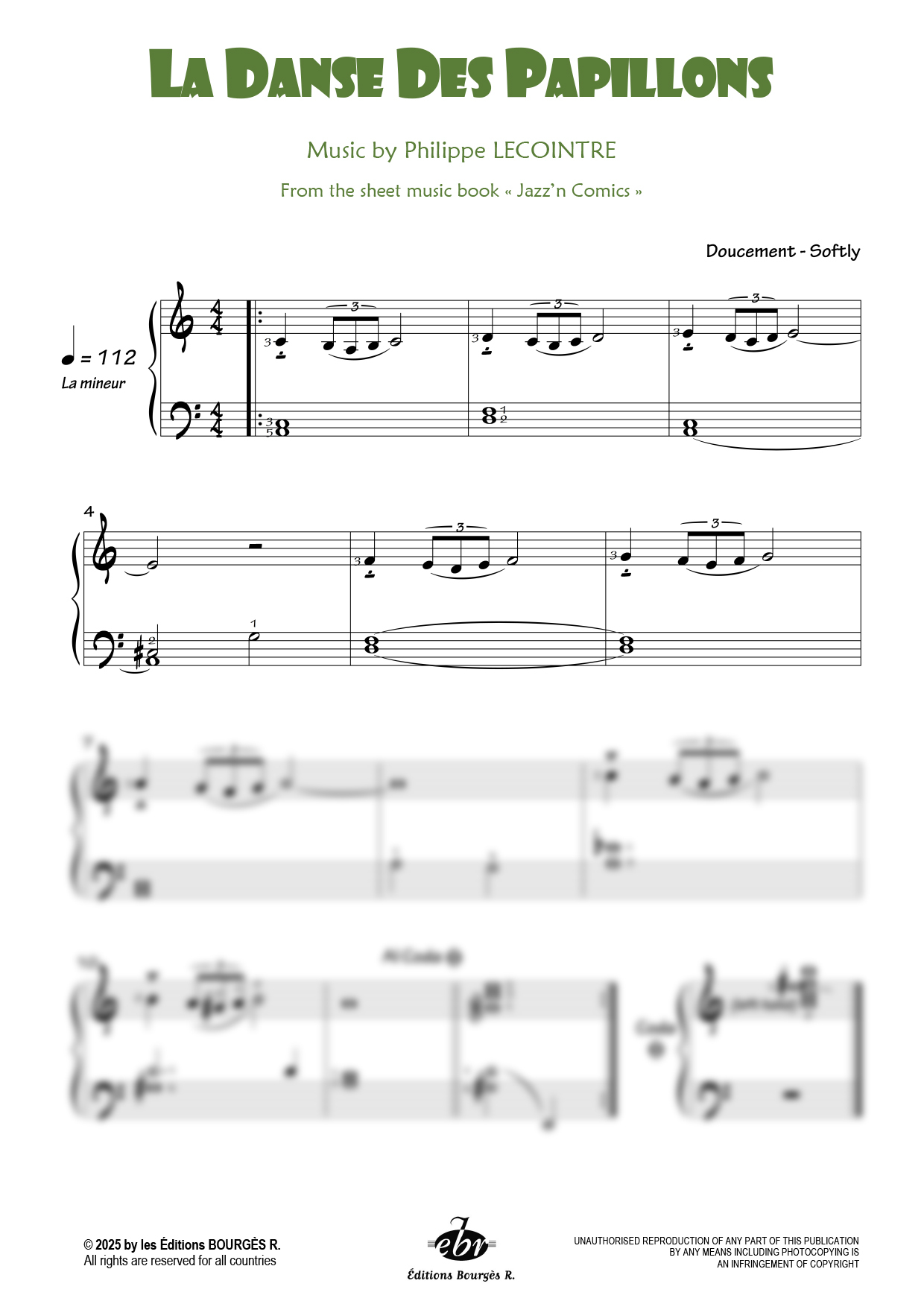 Partition piano La danse des papillons de Editions Bourgès R.