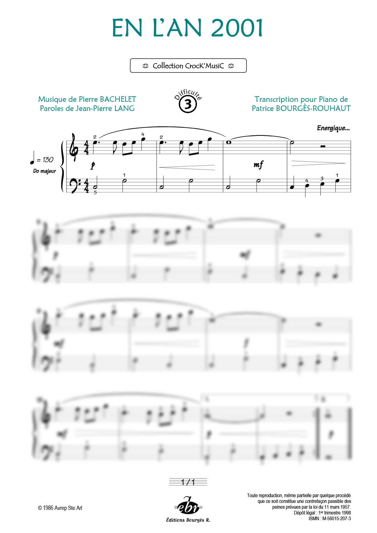 Partition piano En l'an 2001 de Editions Bourgès R.
