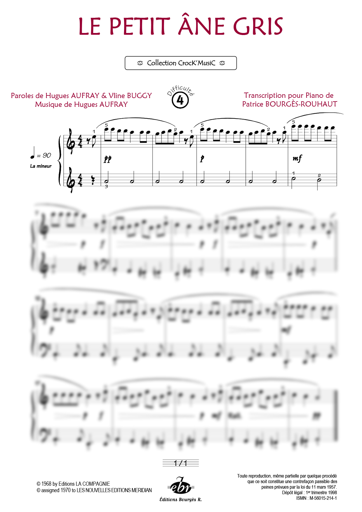 Partition piano Le petit âne gris de Editions Bourgès R.