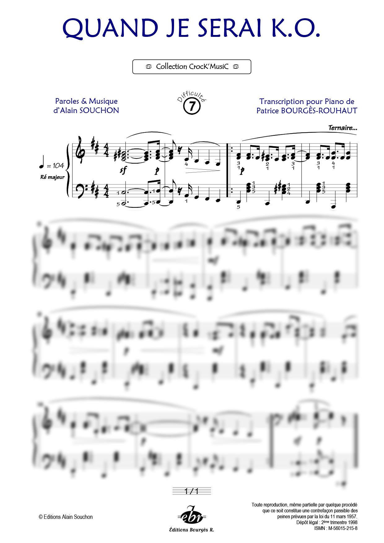 Partition piano Quand je serai K.O. de Editions Bourgès R.