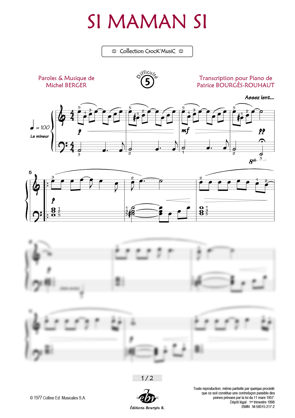 Partition piano Si maman si de Editions Bourgès R.