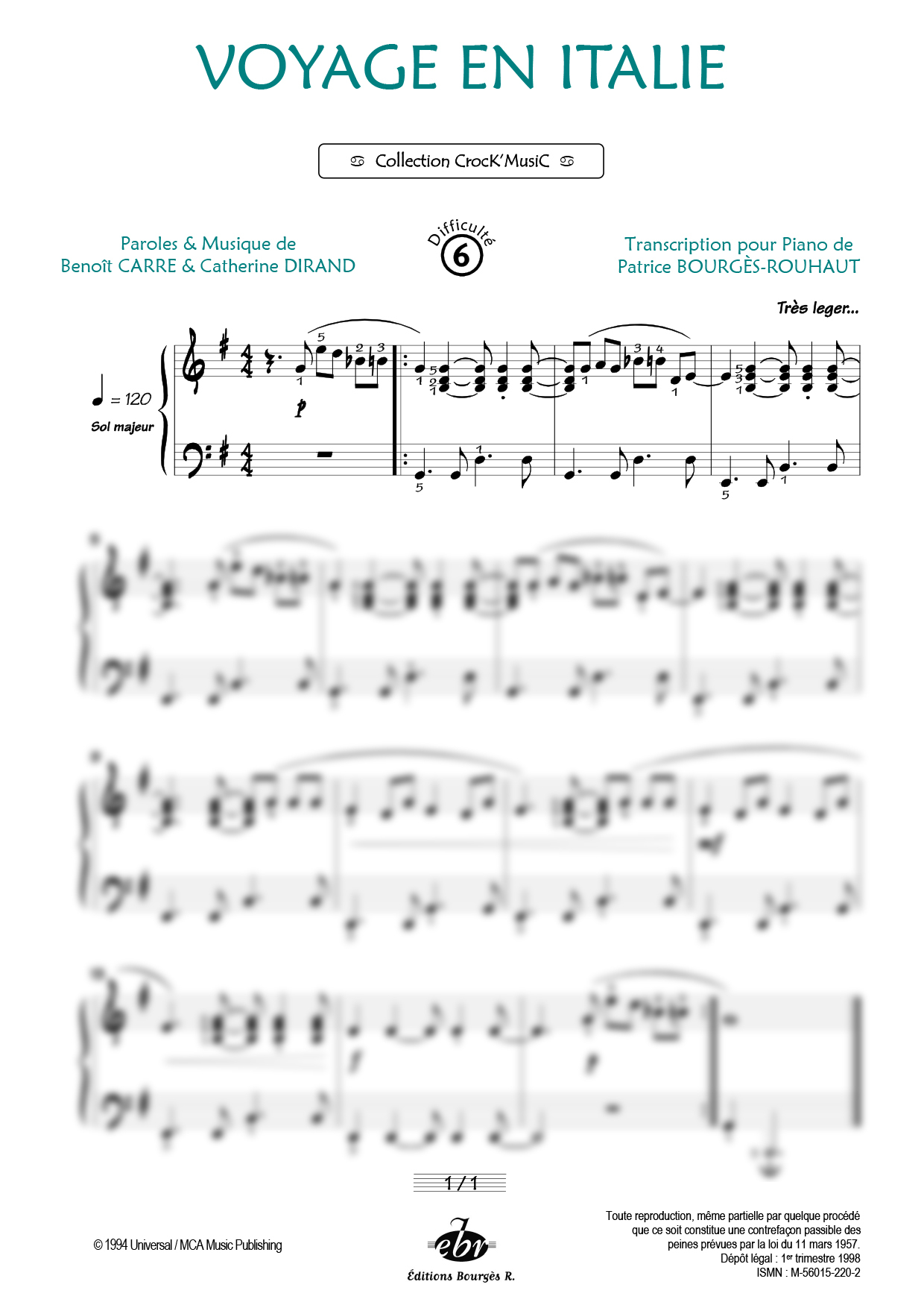 Partition piano Voyage en Italie de Editions Bourgès R.